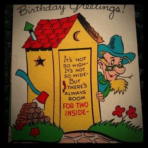 1948 Vintage BDay Card Two-Seater Outhouse Ha!
